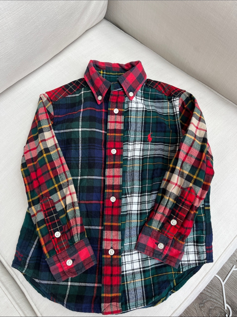 Ralph Lauren Red Green Plaid Patchwork Button-Down Shirt